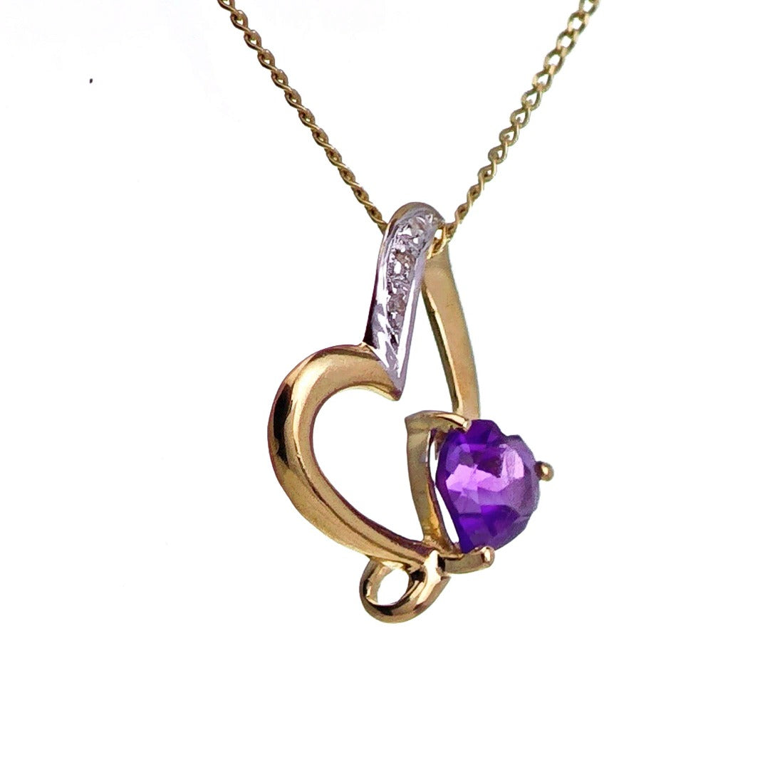 9ct Amethyst Necklace Yellow Gold 0.39ct Purple Heart Natural Gemstone