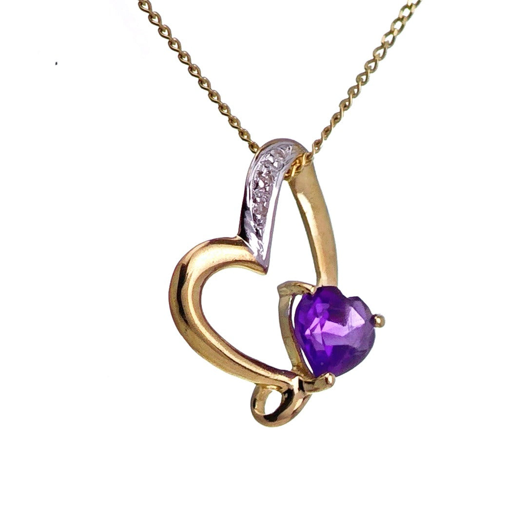 9ct Amethyst Necklace Yellow Gold 0.39ct Purple Heart Natural Gemstone