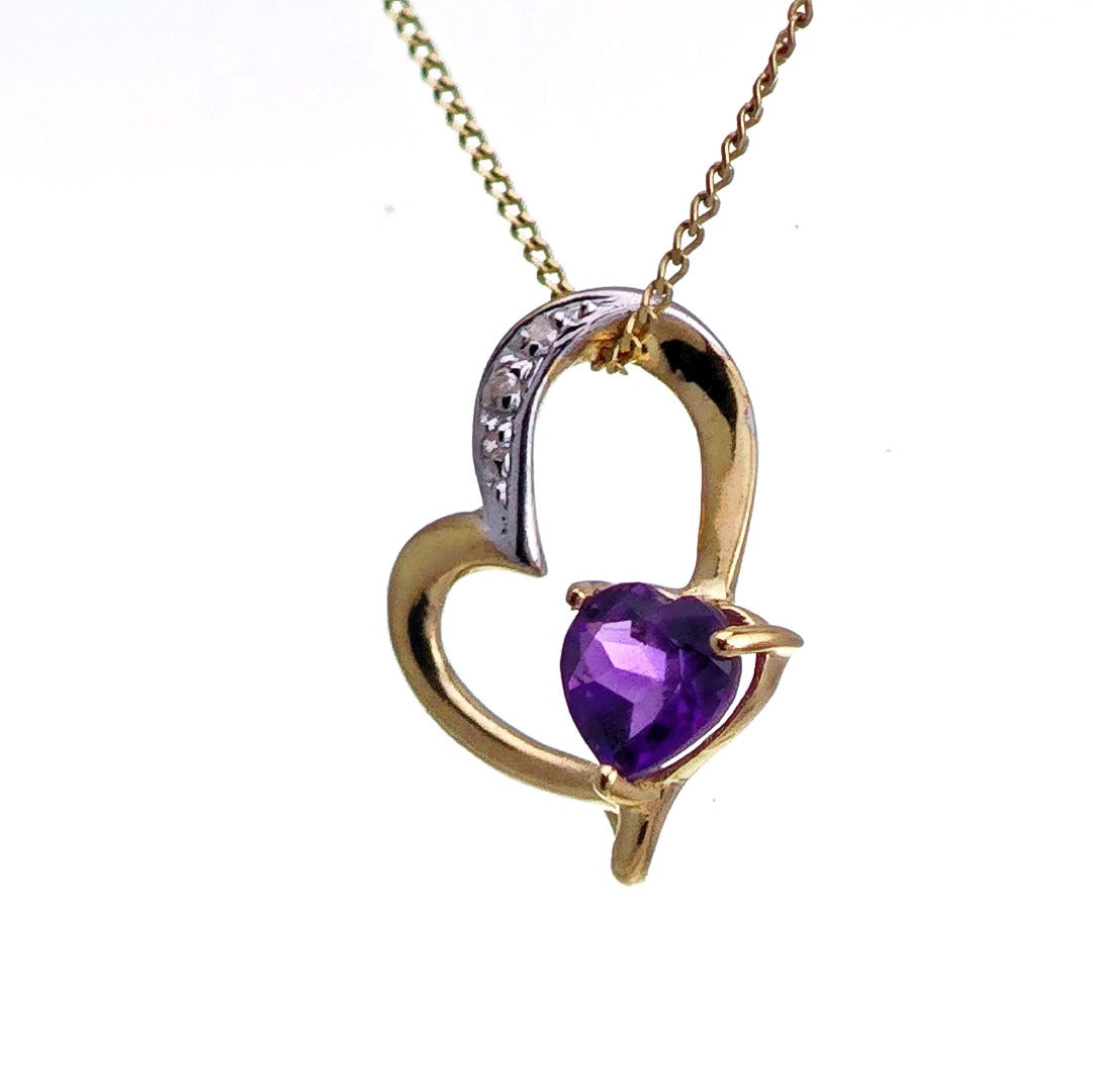 9ct Amethyst Necklace Yellow Gold 0.39ct Purple Heart Natural Gemstone