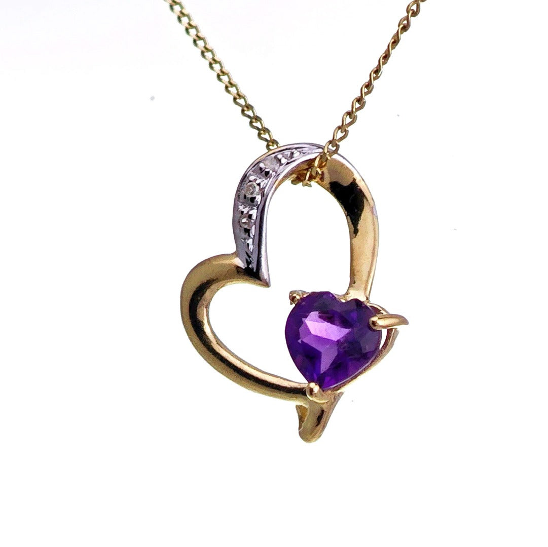 9ct Amethyst Necklace Yellow Gold 0.39ct Purple Heart Natural Gemstone