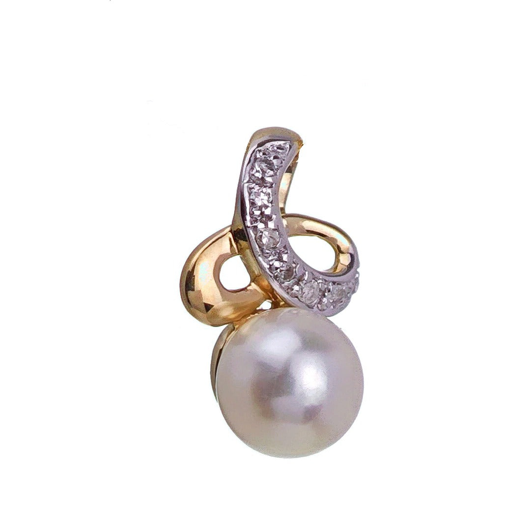 9ct Pearl Diamond Necklace Yellow Gold White Round Natural Gemstone