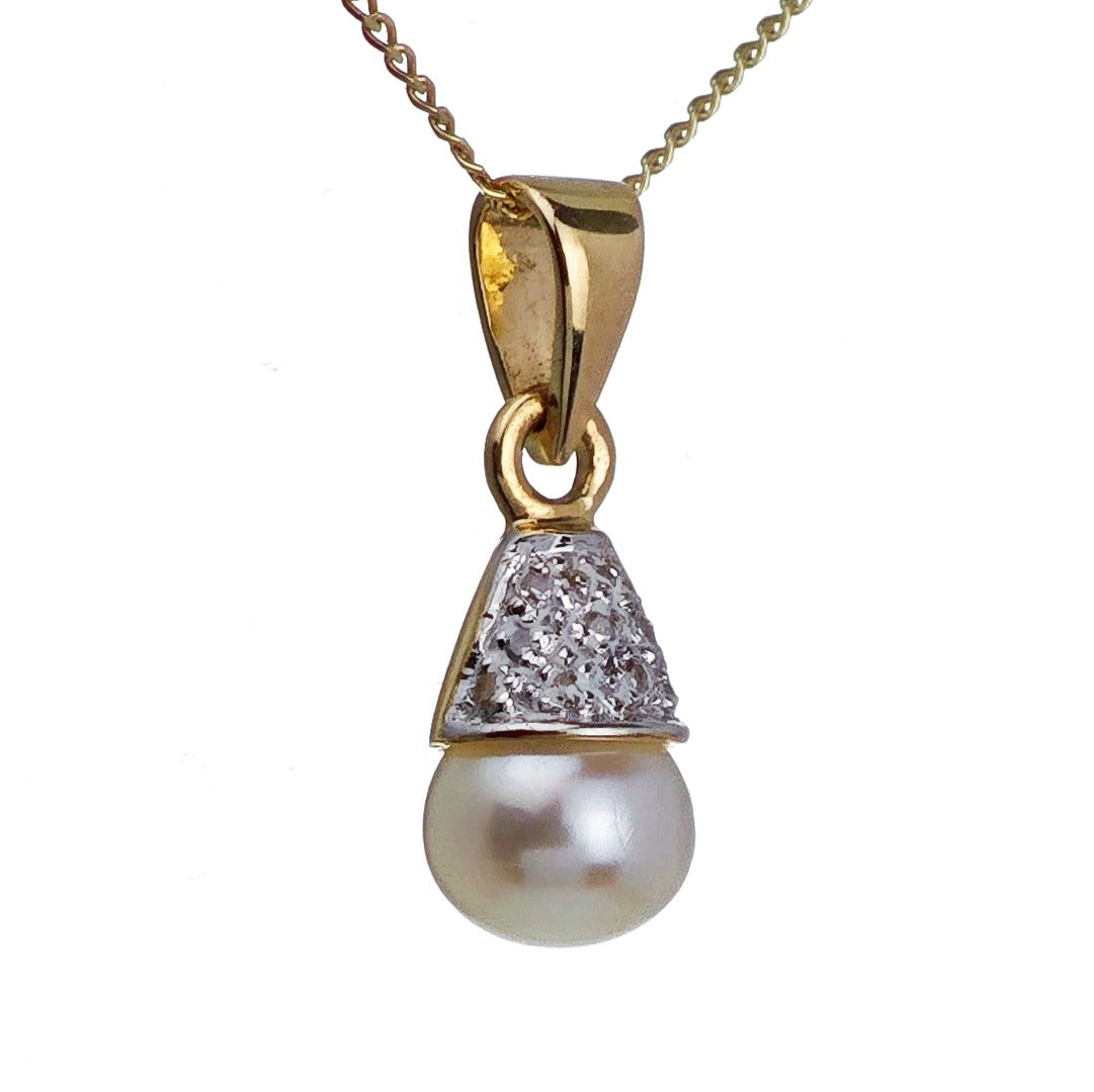 9ct Pearl Necklace Yellow Goldct White Round Natural Gemstone