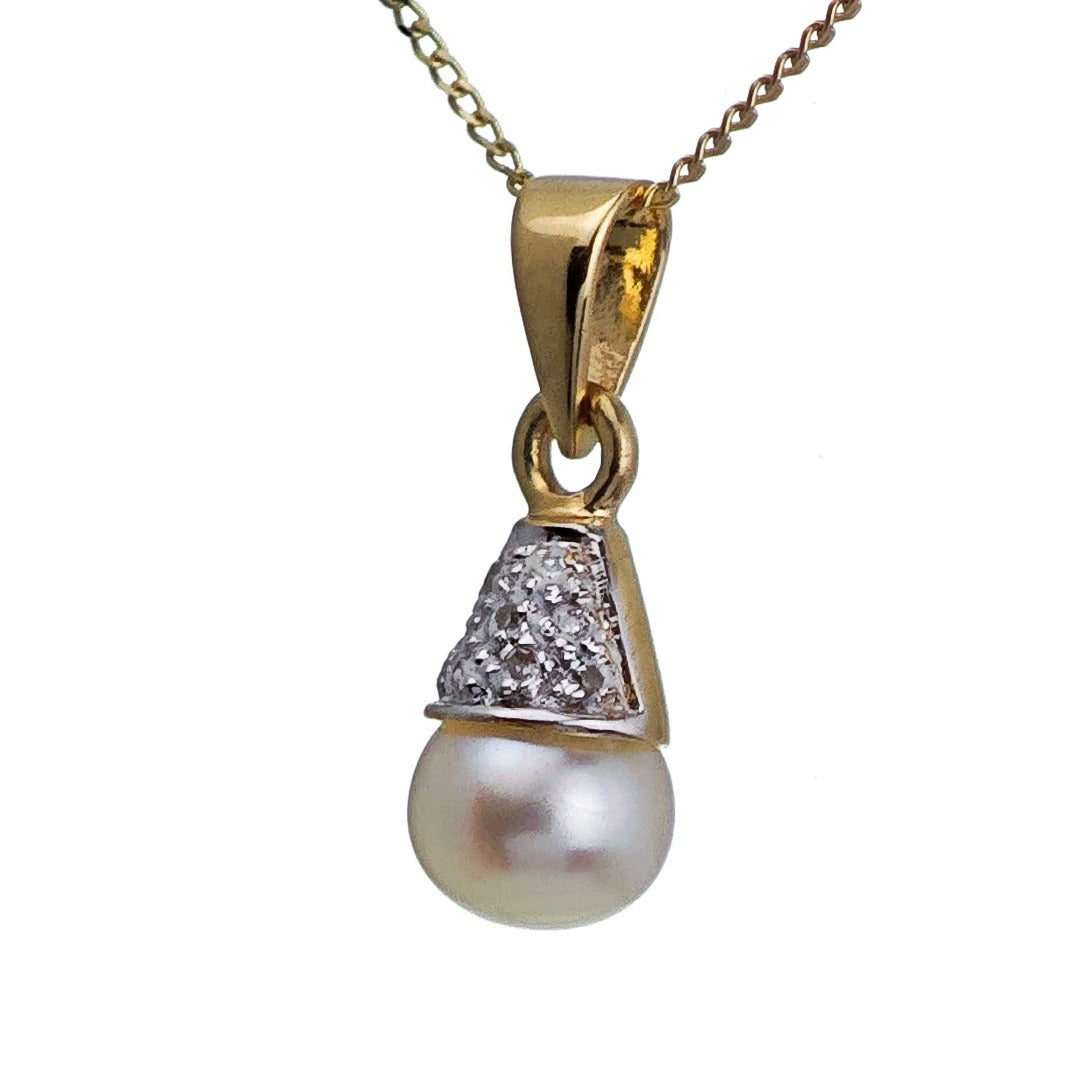 9ct Pearl Necklace Yellow Goldct White Round Natural Gemstone
