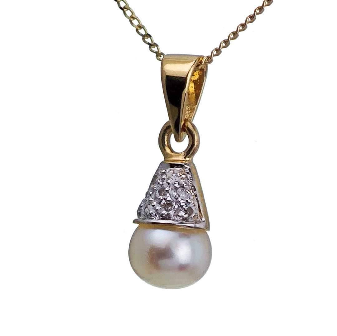 9ct Pearl Necklace Yellow Goldct White Round Natural Gemstone