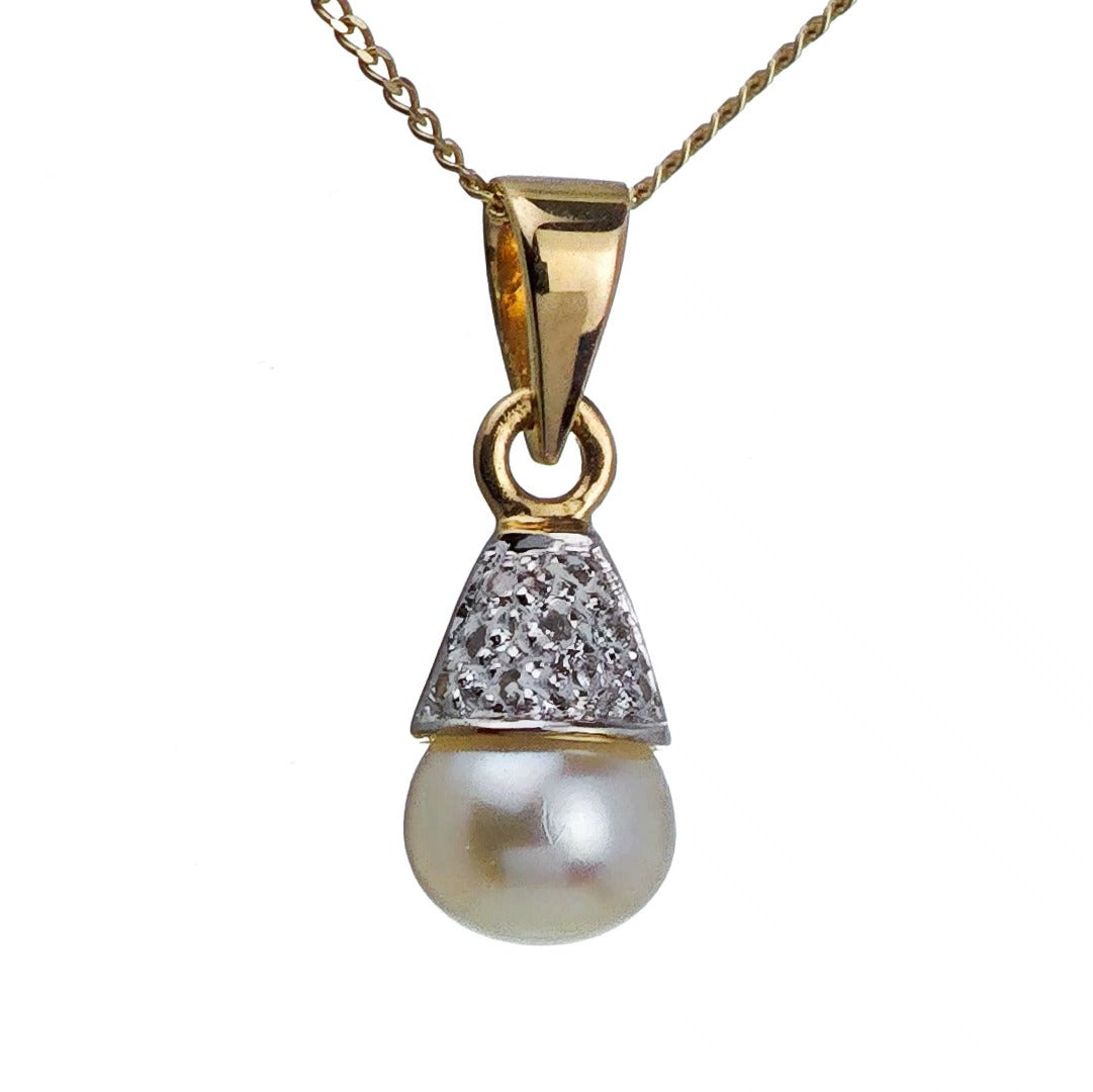 9ct Pearl Necklace Yellow Goldct White Round Natural Gemstone