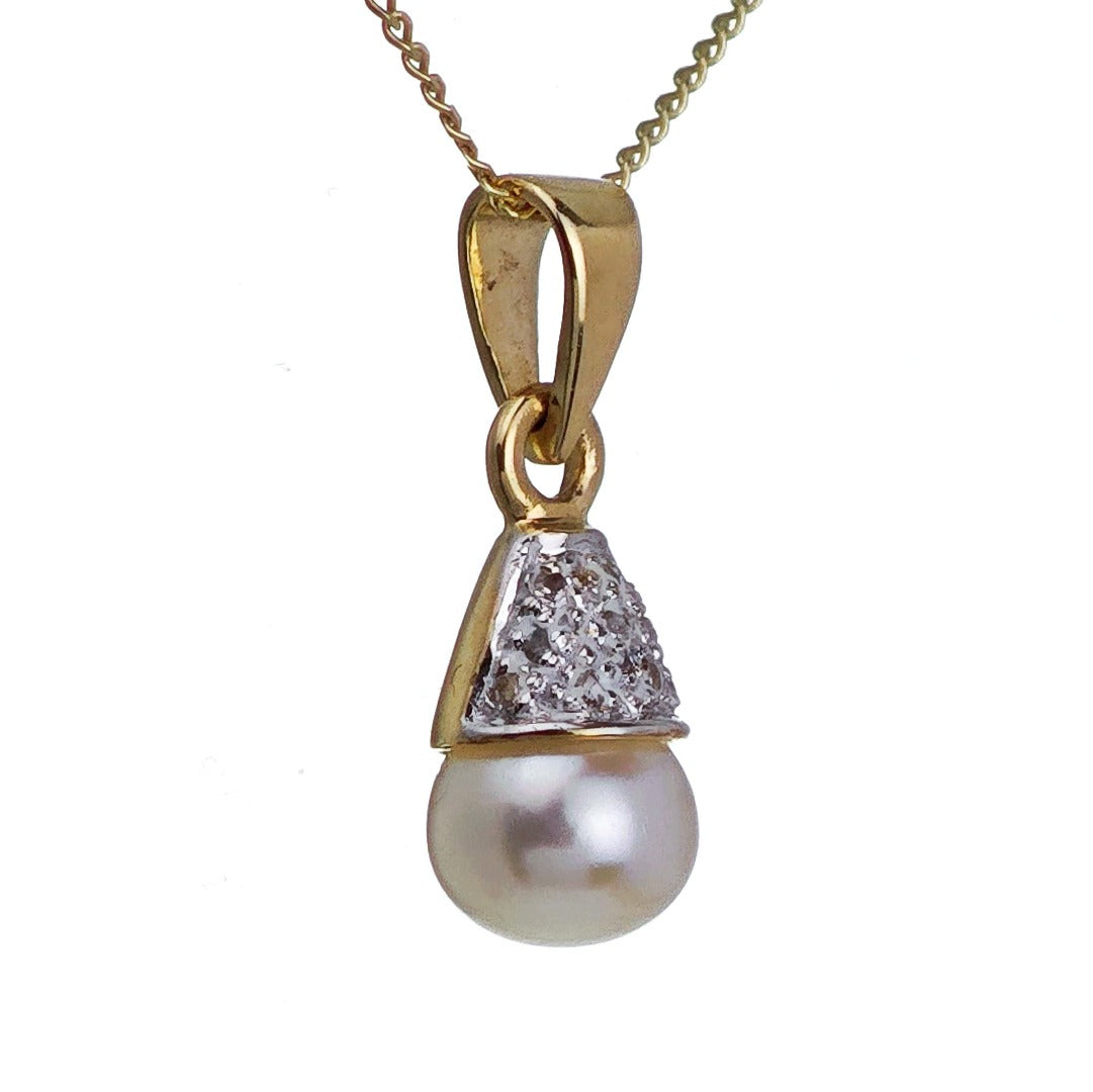 9ct Pearl Necklace Yellow Goldct White Round Natural Gemstone