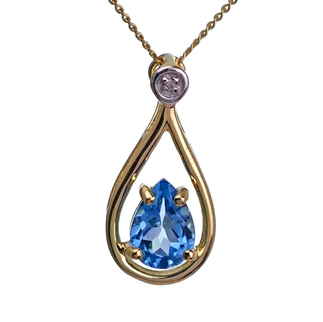 9ct Topaz Necklace Yellow Gold 0.77ct Blue Pear Natural Gemstone