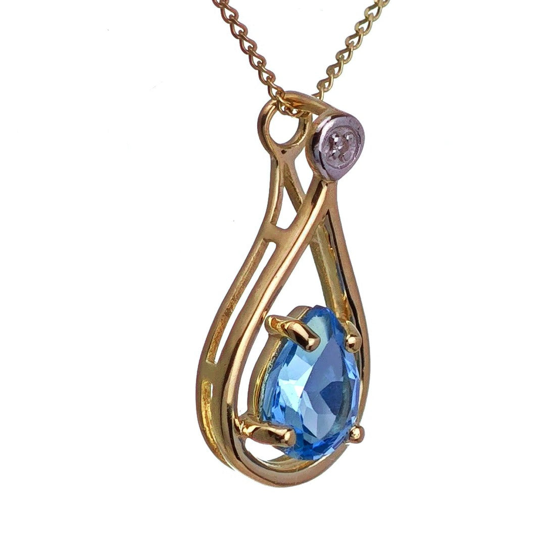 9ct Topaz Necklace Yellow Gold 0.77ct Blue Pear Natural Gemstone