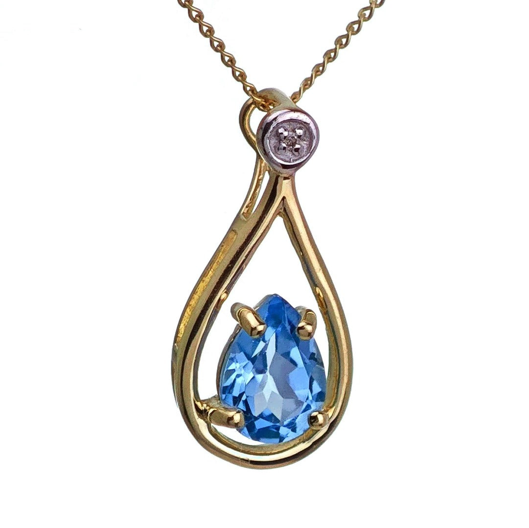 9ct Topaz Necklace Yellow Gold 0.77ct Blue Pear Natural Gemstone