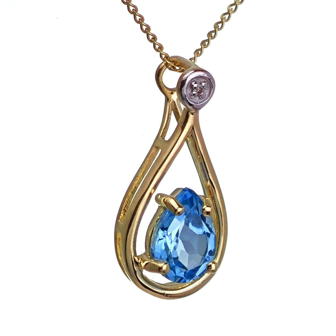 9ct Topaz Necklace Yellow Gold 0.77ct Blue Pear Natural Gemstone