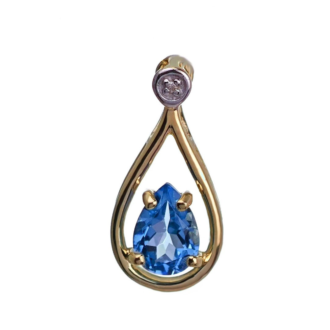 9ct Topaz Necklace Yellow Gold 0.77ct Blue Pear Natural Gemstone