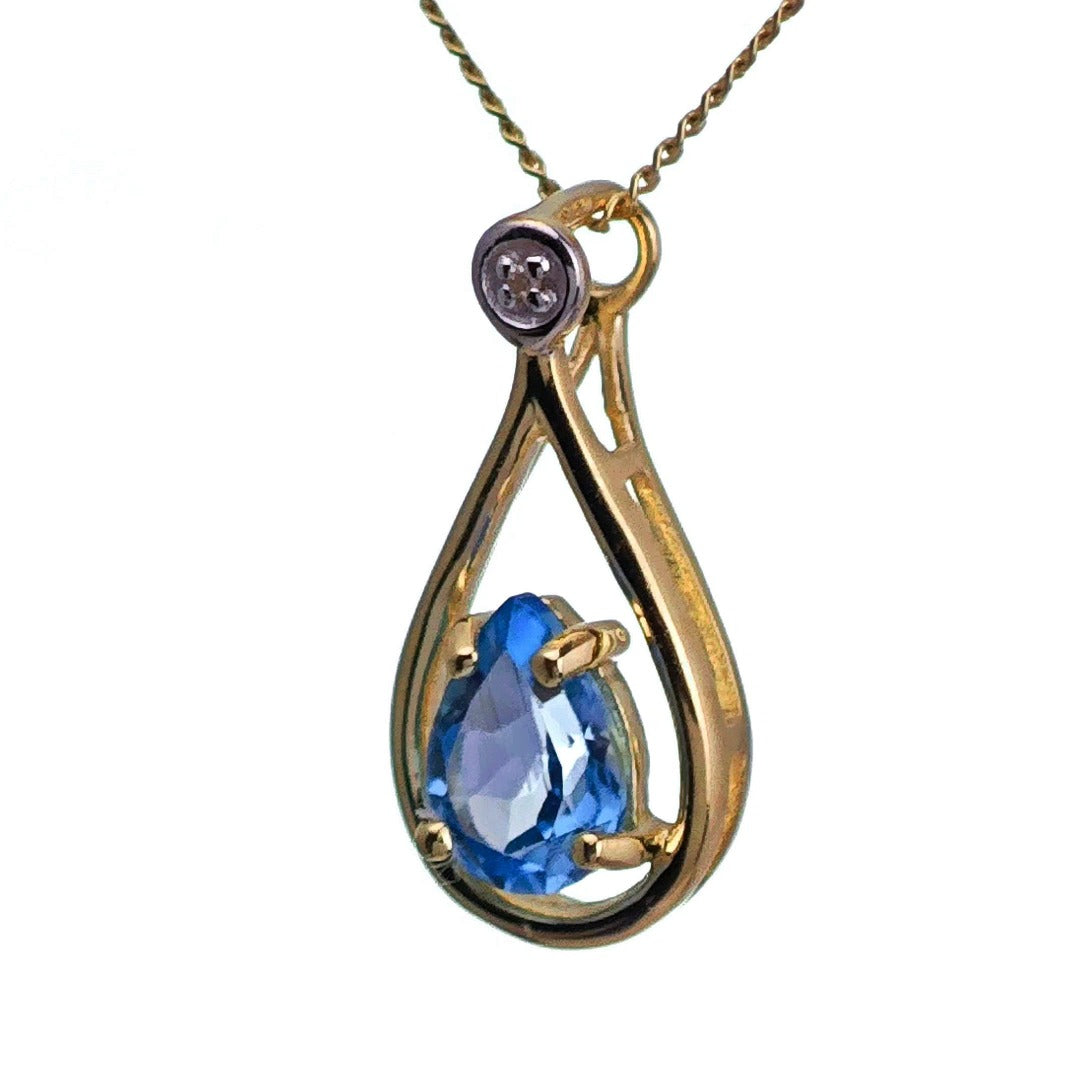 9ct Topaz Necklace Yellow Gold 0.77ct Blue Pear Natural Gemstone