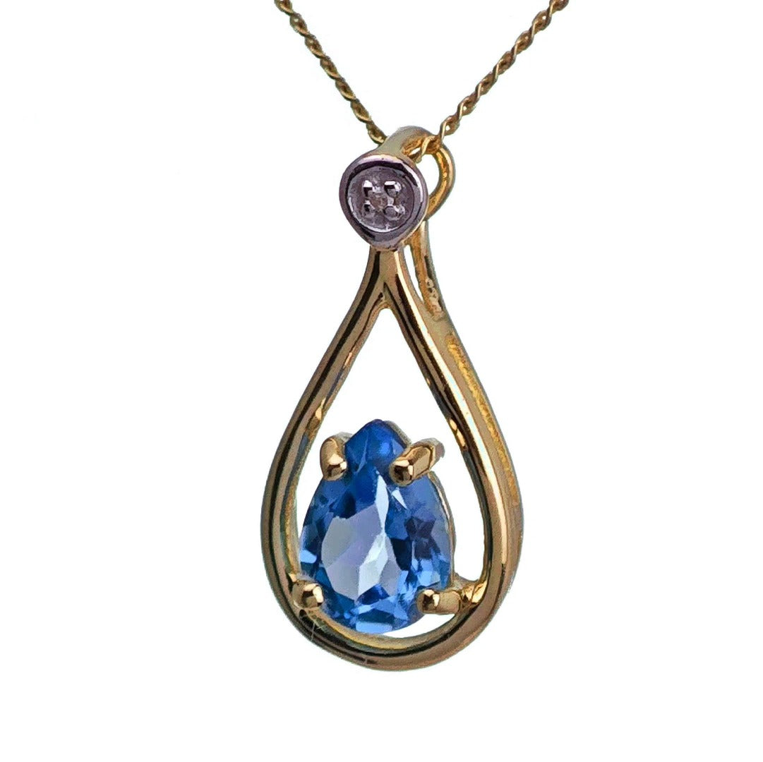 9ct Topaz Necklace Yellow Gold 0.77ct Blue Pear Natural Gemstone