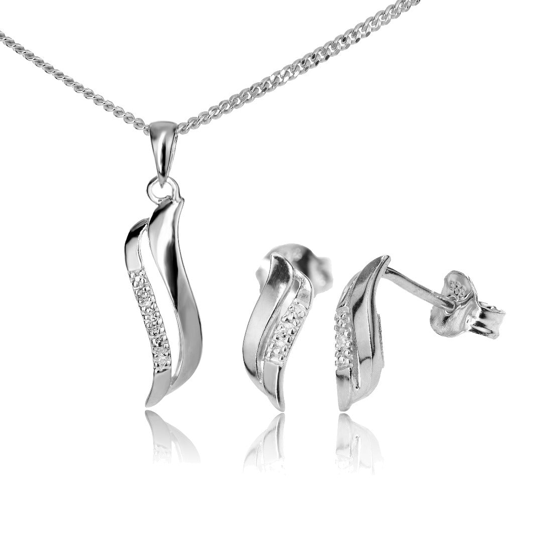 Silver necklace store and earring set