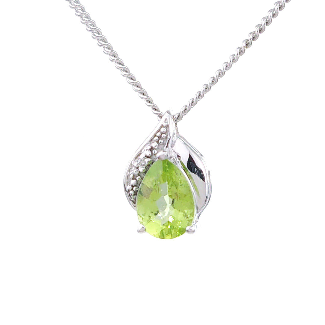 Peridot Necklace Diamond 1ct Pendant Sterling Silver