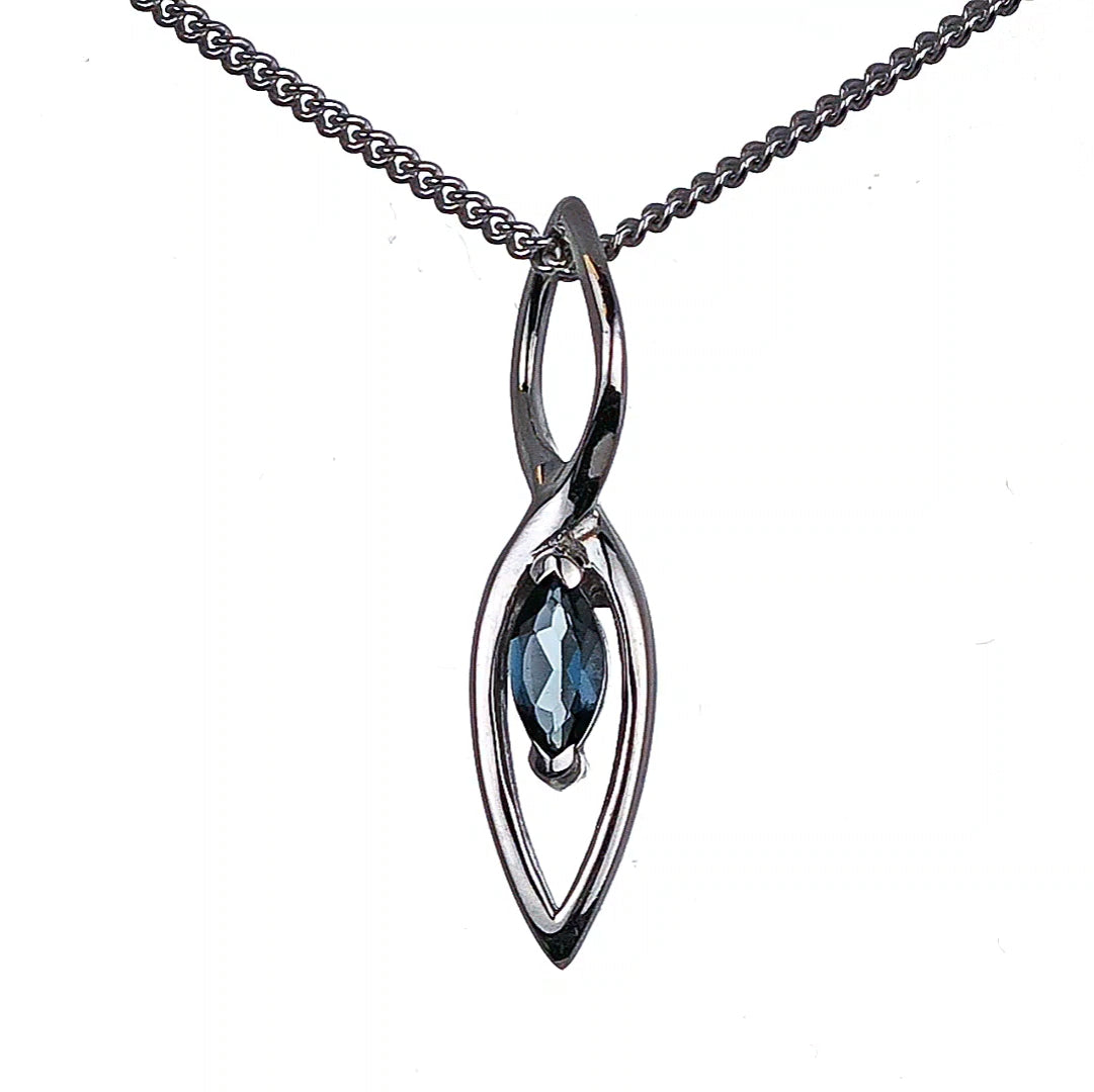 London Blue Topaz Pendant Sterling Silver Marquise Infinity Loop