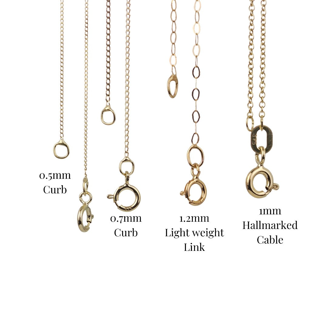 9ct yellow gold chain 0.7mm Curb Link 16'' - 22