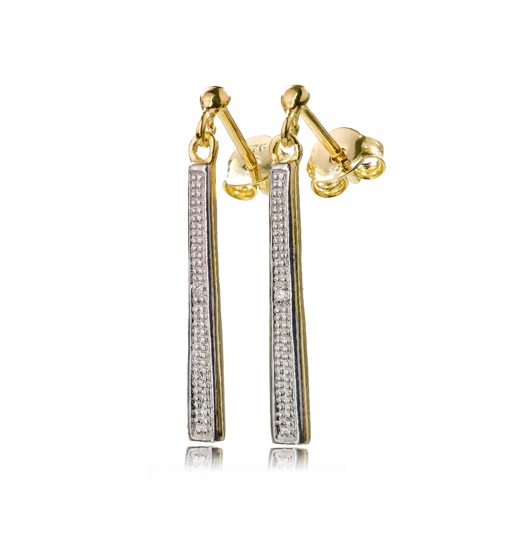 Diamond Dangle Earrings Gold Plated Sterling Silver