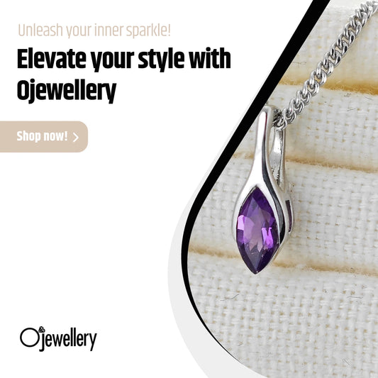 Amethyst minimist pendant with words Elevate your style with Ojewellery