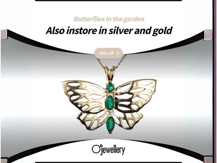 Green onyx butterfly in hallmarked 9ct yellow gold