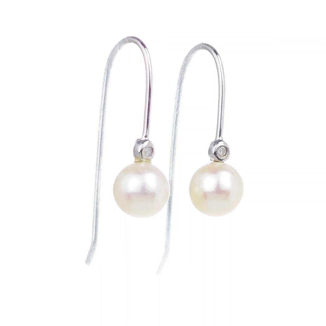 9ct White Gold Earrings Diamond Dangle Pearl White Hook