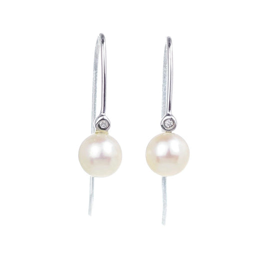 9ct White Gold Earrings Diamond Dangle Pearl White Hook