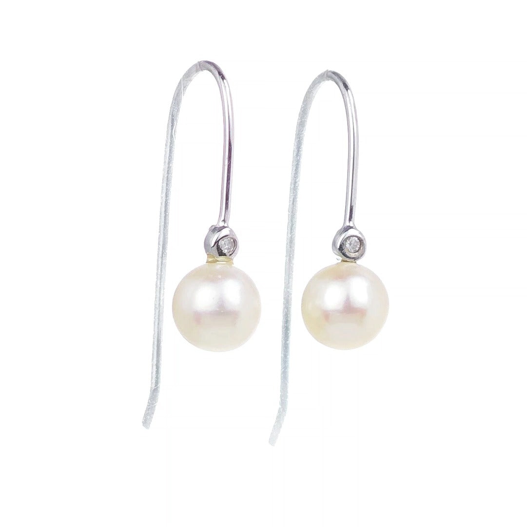 9ct White Gold Earrings Diamond Dangle Pearl White Hook