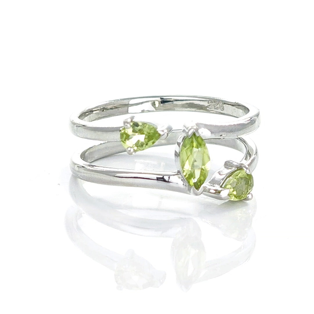 Peridot Ring Sterling Silver Adjustable Marquise Trilogy