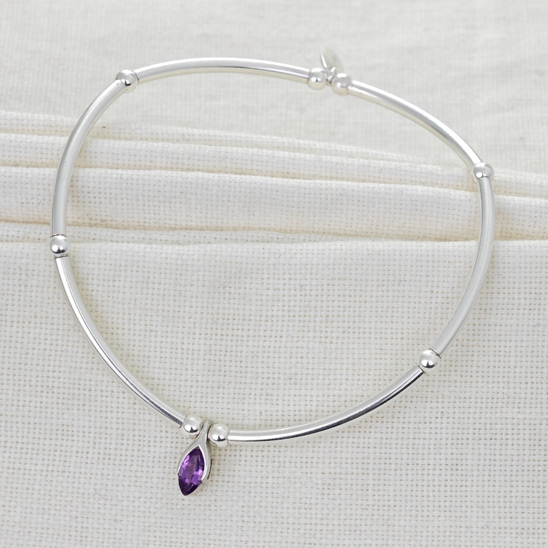 Amethyst Stretch Bracelet Sterling Silver Minimalist Stackable