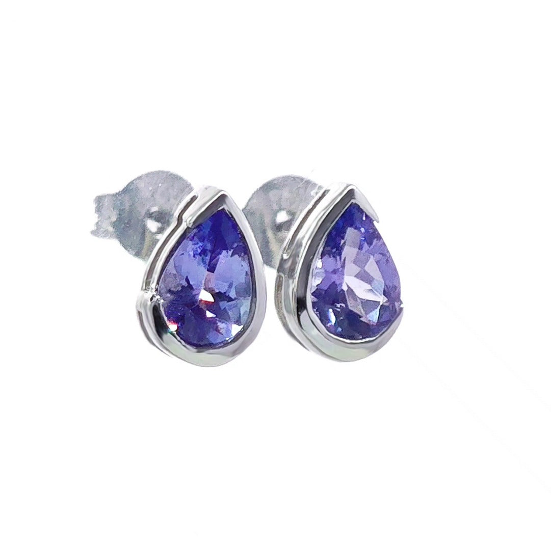 18ct Tanzanite Stud Earrings White Gold Natural Blue Gemstones