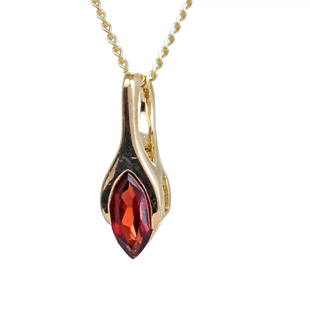 9ct Garnet Necklace Yellow Gold SMALL Minimalist Marquise Red Gemstone