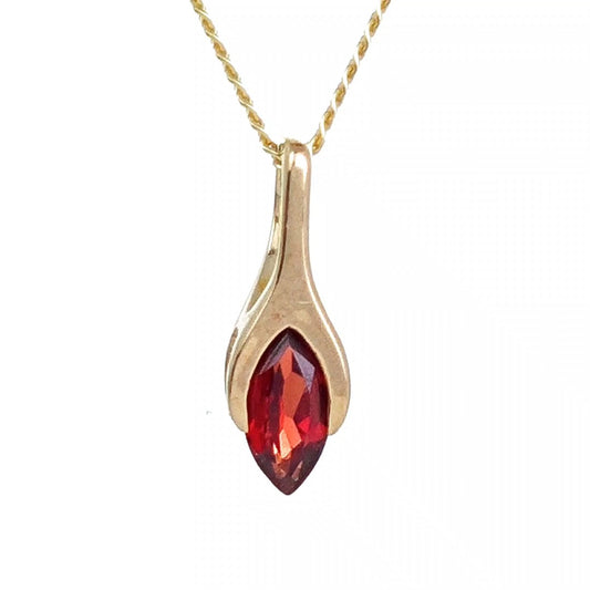 9ct Garnet Necklace Yellow Gold SMALL Minimalist Marquise Red Gemstone