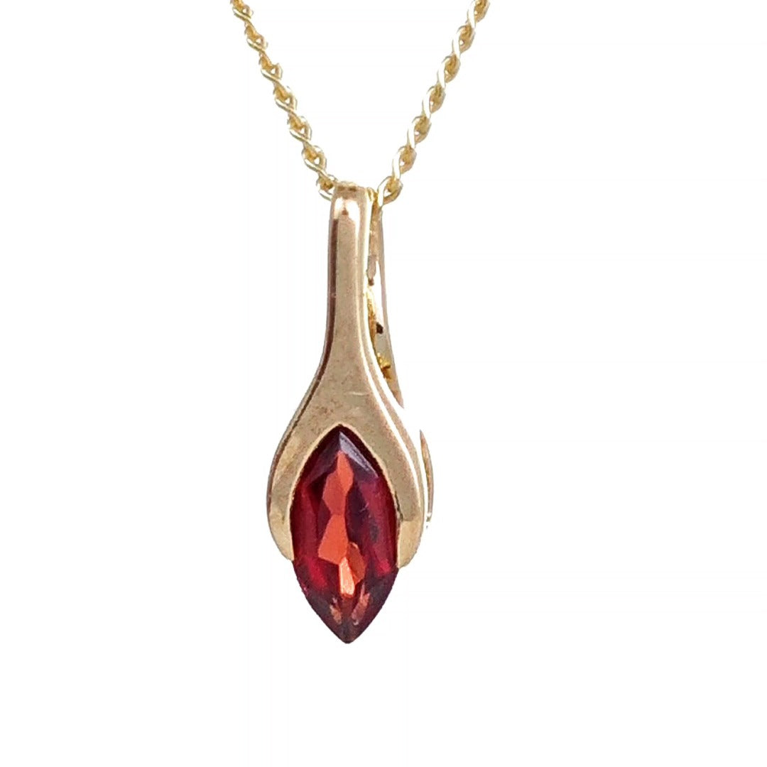 9ct Garnet Necklace Yellow Gold SMALL Minimalist Marquise Red Gemstone