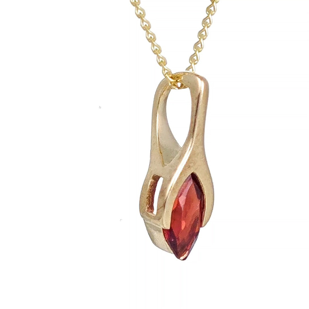 9ct Garnet Necklace Yellow Gold SMALL Minimalist Marquise Red Gemstone