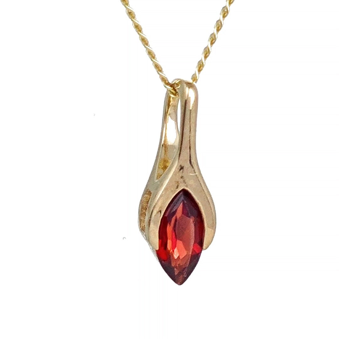 9ct Garnet Necklace Yellow Gold SMALL Minimalist Marquise Red Gemstone