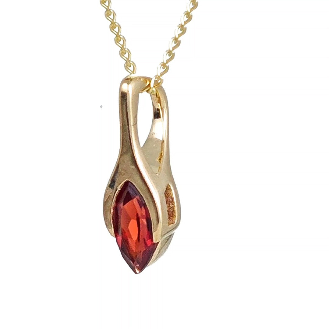 9ct Garnet Necklace Yellow Gold SMALL Minimalist Marquise Red Gemstone