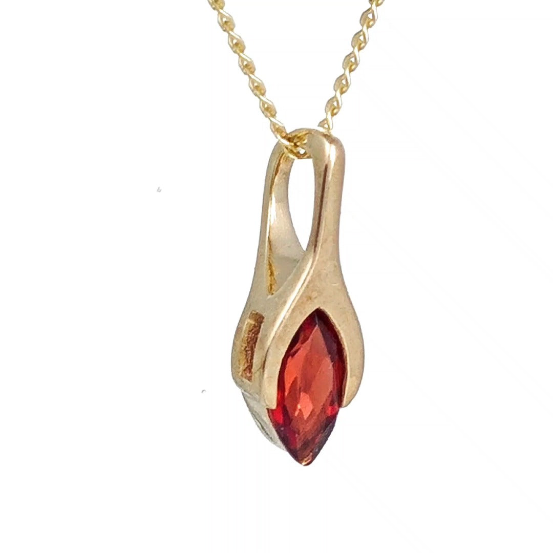 9ct Garnet Necklace Yellow Gold SMALL Minimalist Marquise Red Gemstone