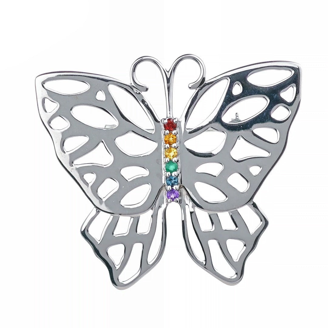 Rainbow gemstone butterfly brooch