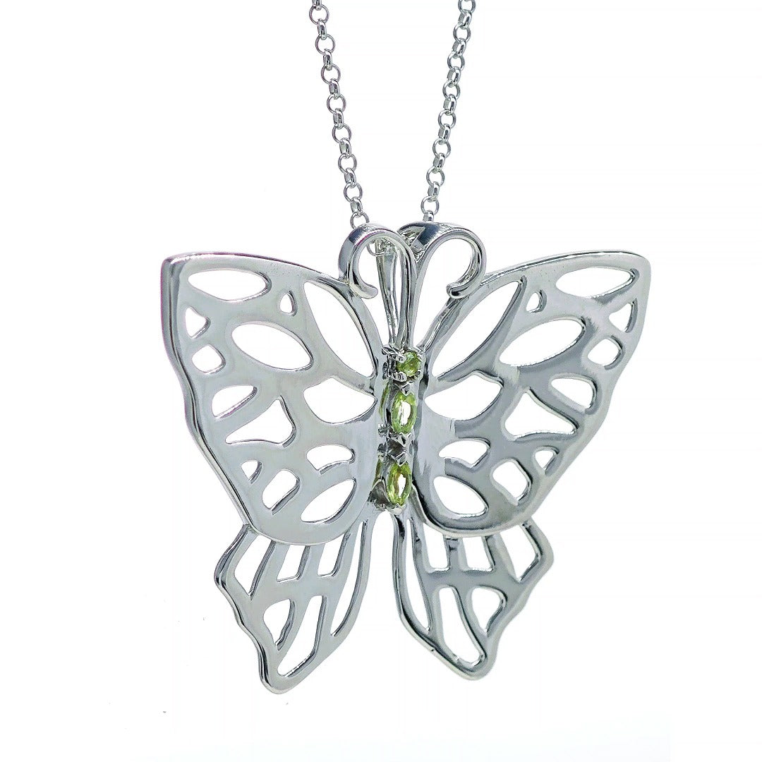 Peridot Butterfly Necklace Natural Green Gemstone