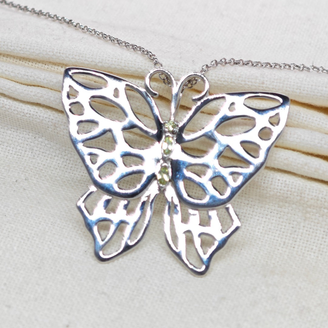 Peridot Butterfly Necklace Natural Green Gemstone