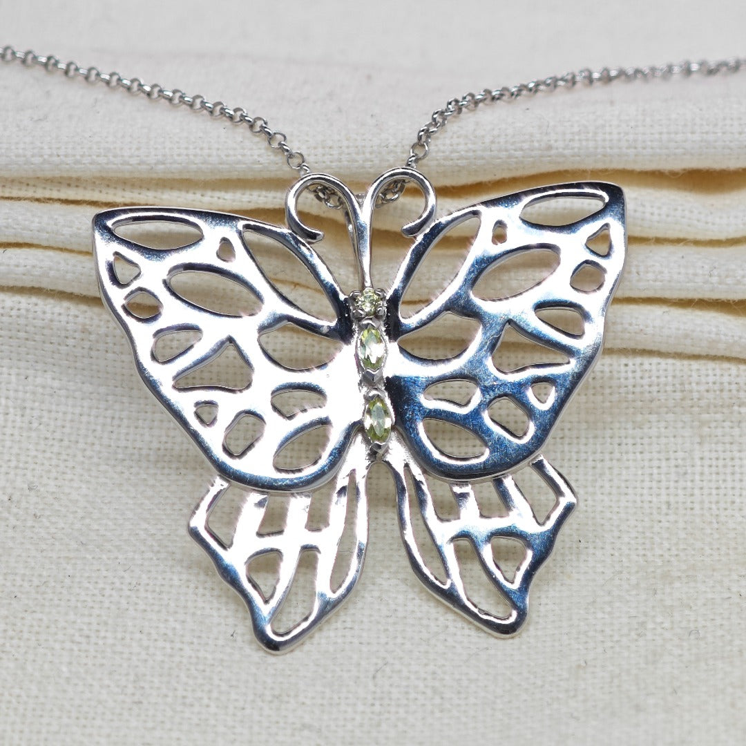 Peridot Butterfly Necklace Natural Green Gemstone