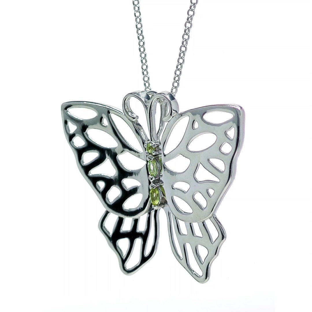 Peridot Butterfly Necklace Natural Green Gemstone