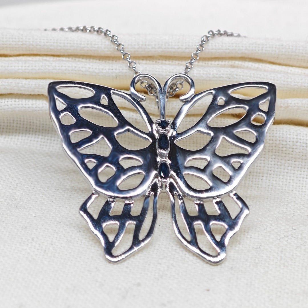 Sapphire Statement Butterfly Necklace Natural Blue Gemstone Boxed