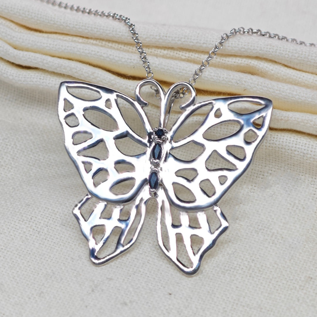 Sapphire Statement Butterfly Necklace Natural Blue Gemstone Boxed