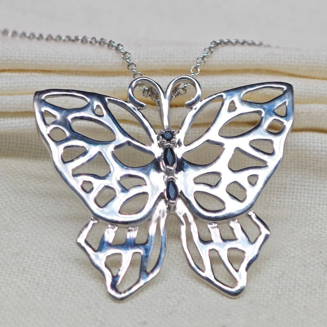 Sapphire Statement Butterfly Necklace Natural Blue Gemstone Boxed