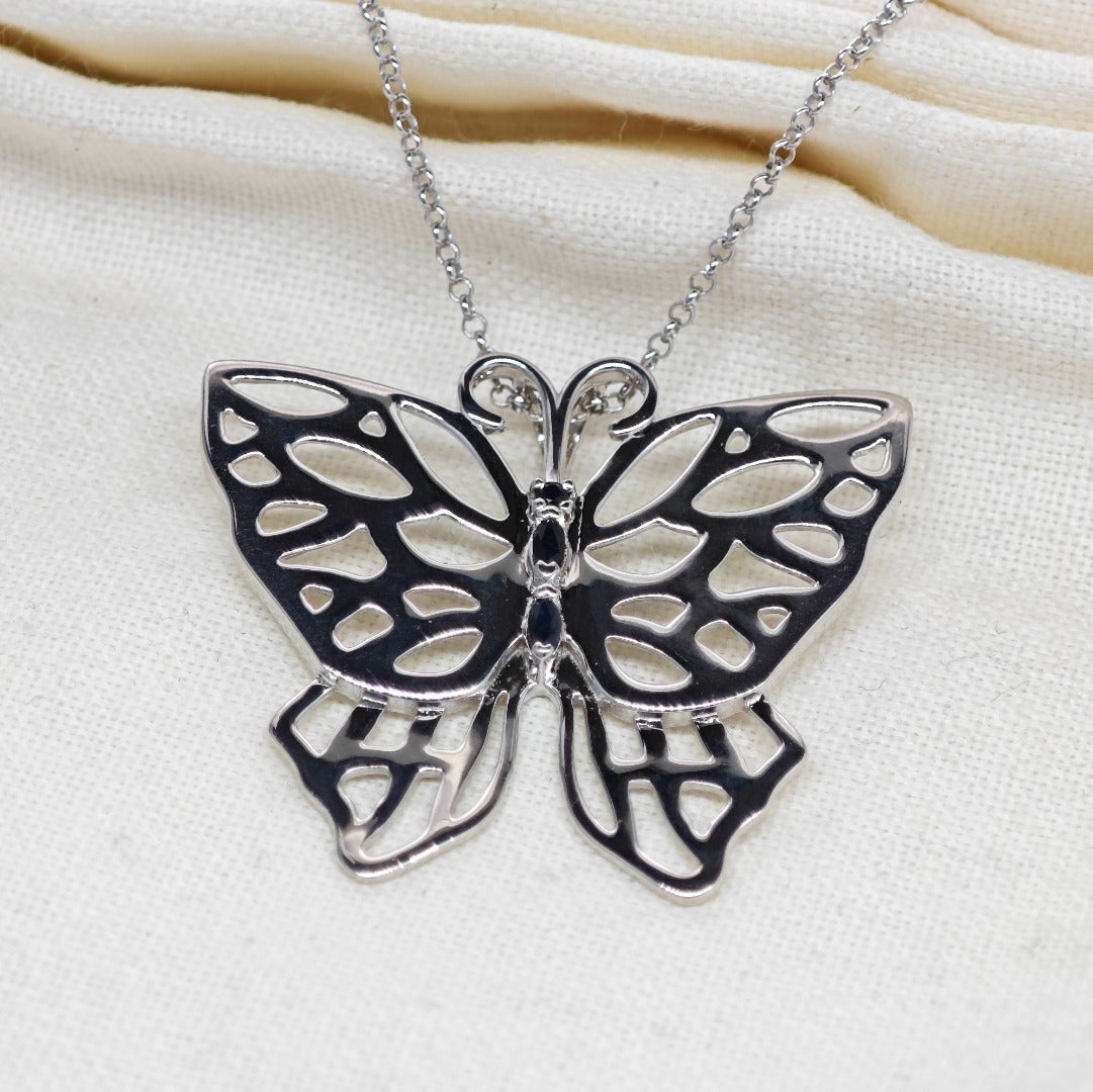 Sapphire Statement Butterfly Necklace Natural Blue Gemstone Boxed