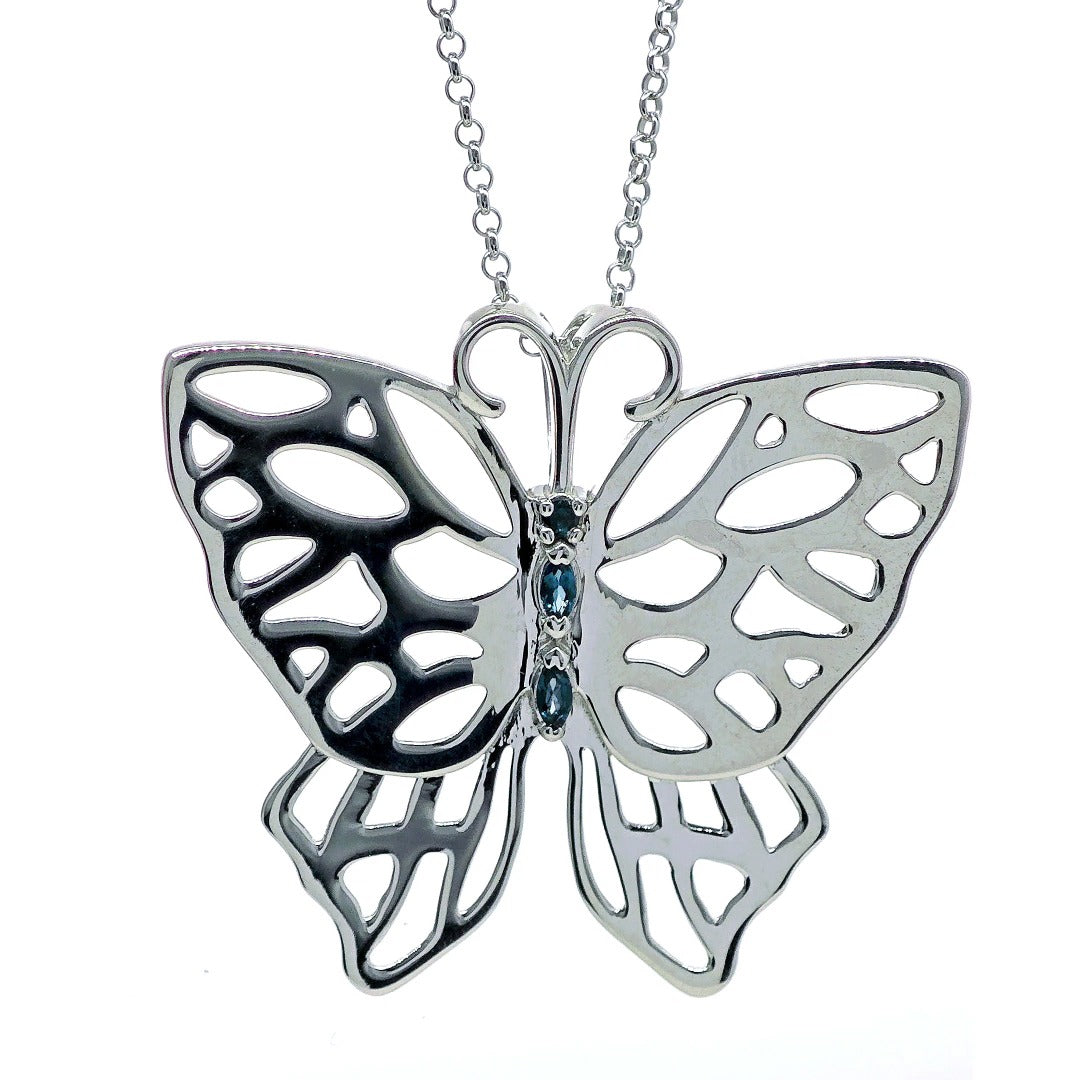 Butterfly Statement Necklace London Blue Topaz Natural Treated Gemstone