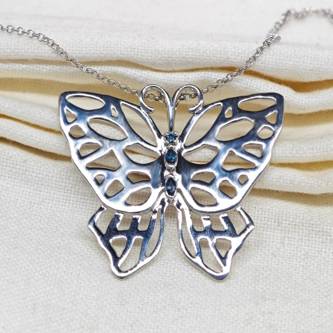 Butterfly Statement Necklace London Blue Topaz Natural Treated Gemstone