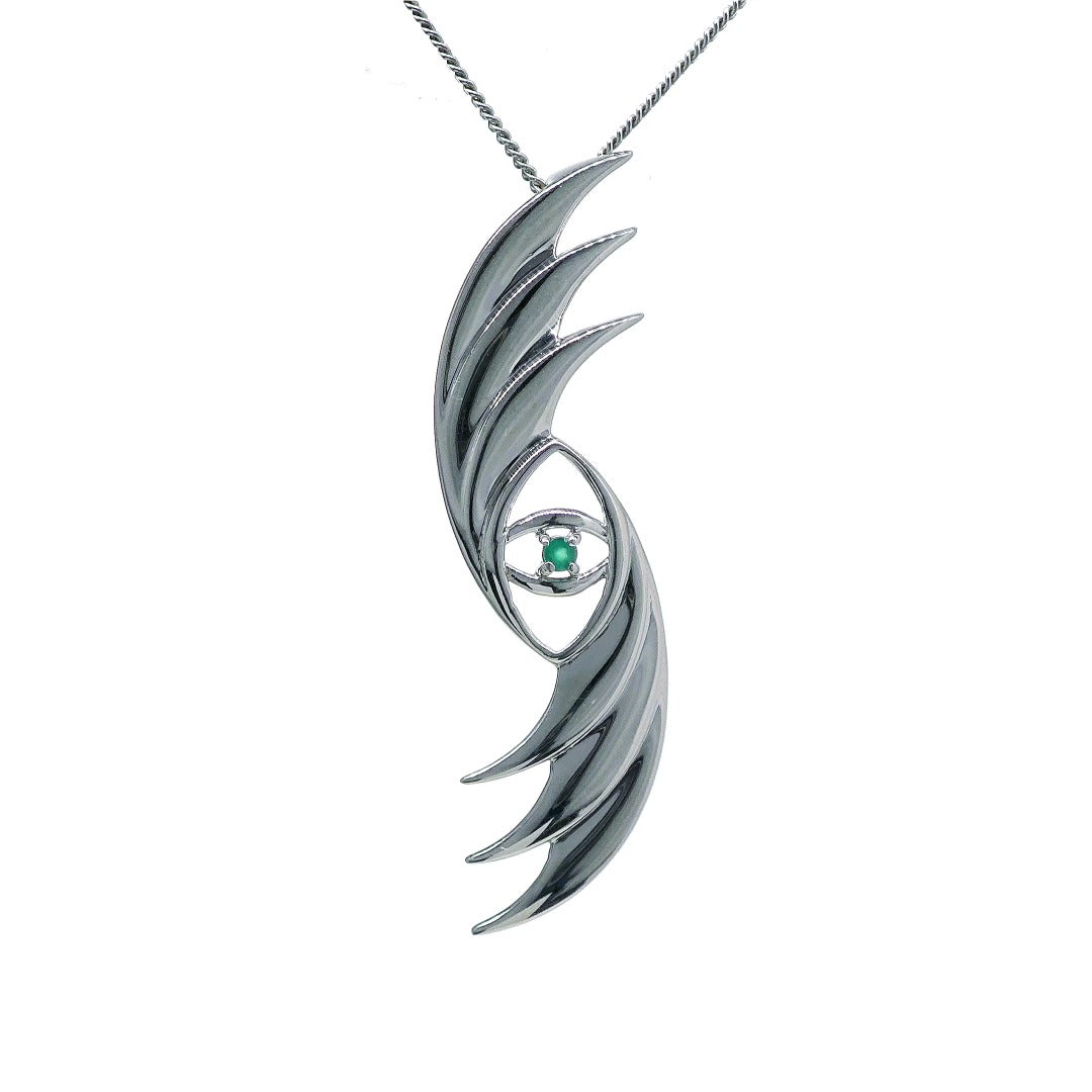 Evil Eye Necklace Sterling Silver Natural Dyed Green Onyx