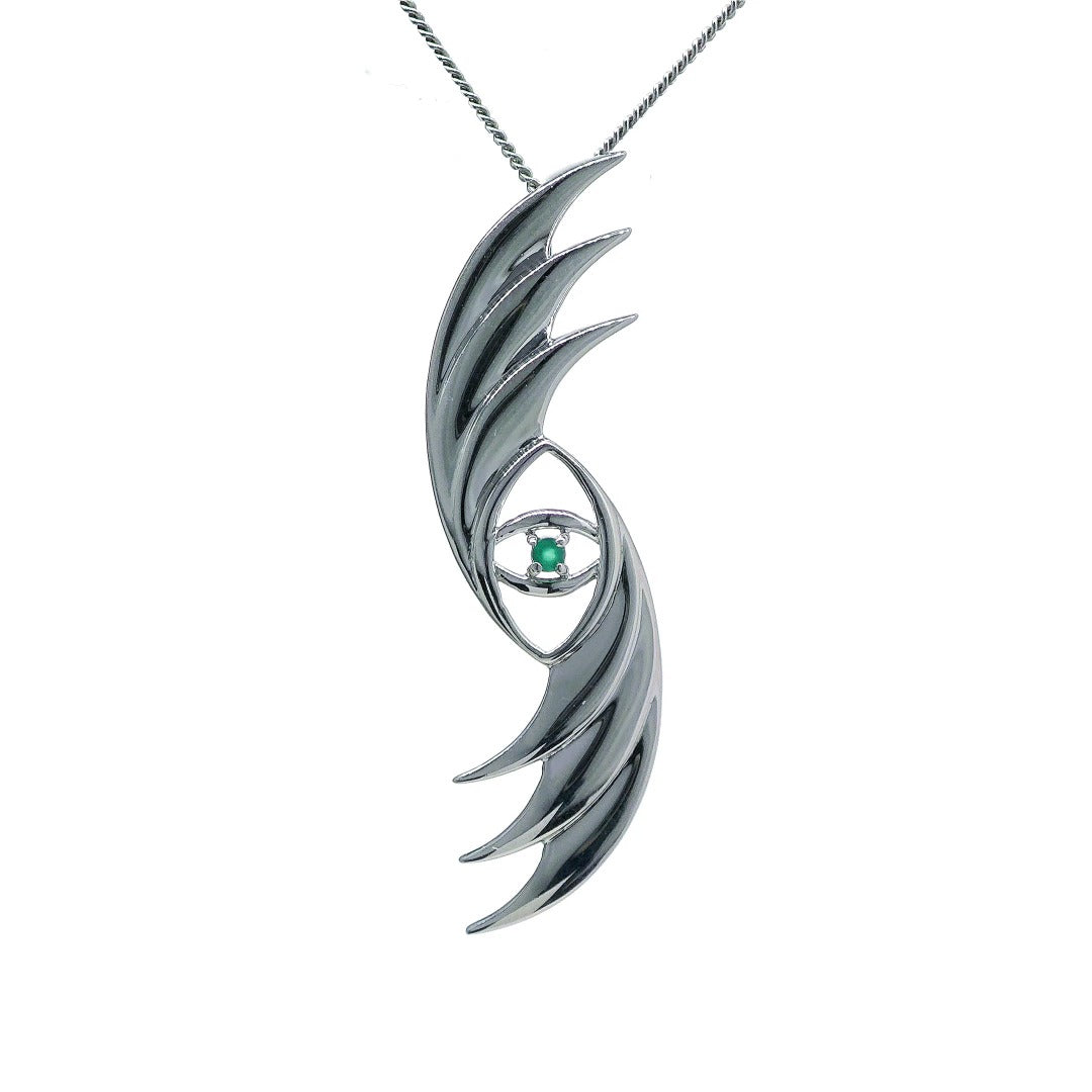 Evil Eye Necklace Sterling Silver Natural Dyed Green Onyx